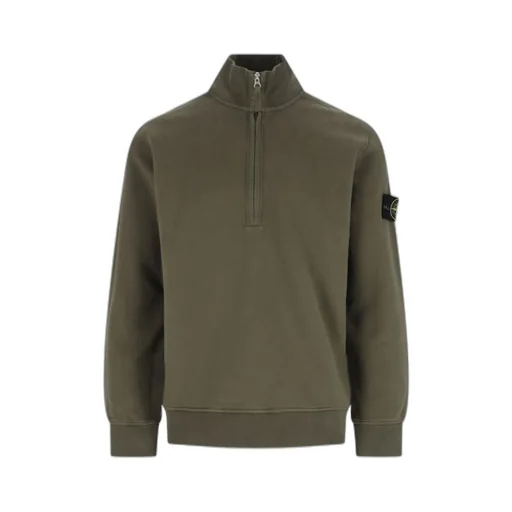 Stone Island Logo Patch Half-Zipped Sweatshirt