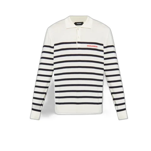 Dsquared2 Logo Embroidered Striped Knit Polo Shirt