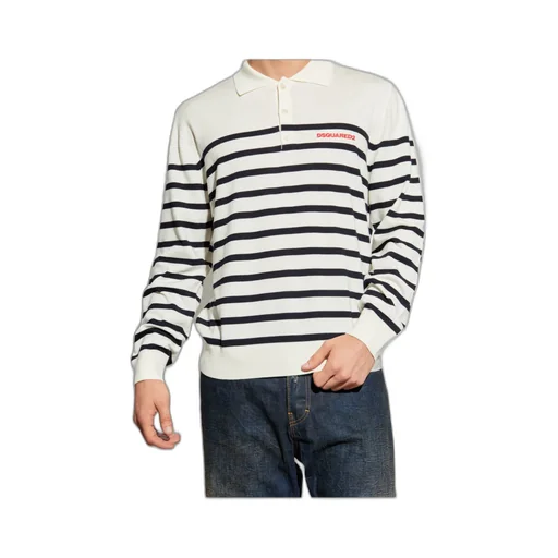 Dsquared2 Logo Embroidered Striped Knit Polo Shirt