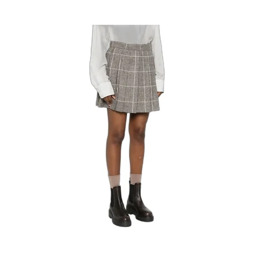 Brunello Cucinelli Pleated Check Midi Skirt