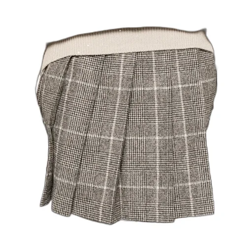 Brunello Cucinelli Pleated Check Midi Skirt