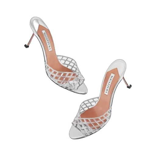 75Mm Crystal-Embellished Lattice Mules