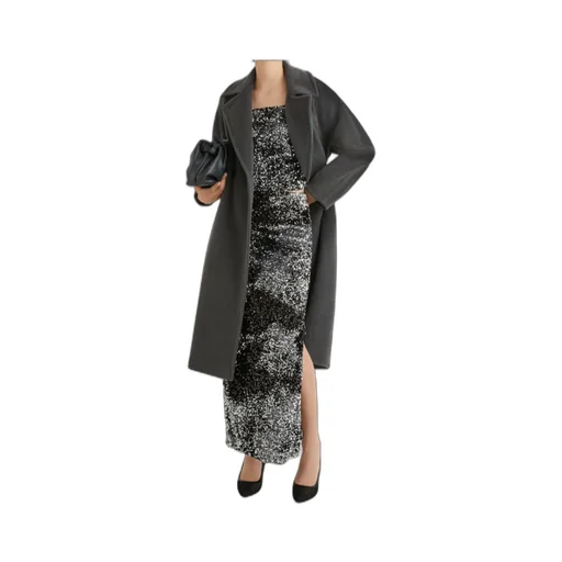 Double-Breasted Beaver Cloth Coat - Melange Grey