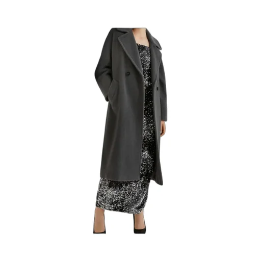 Double-Breasted Beaver Cloth Coat - Melange Grey