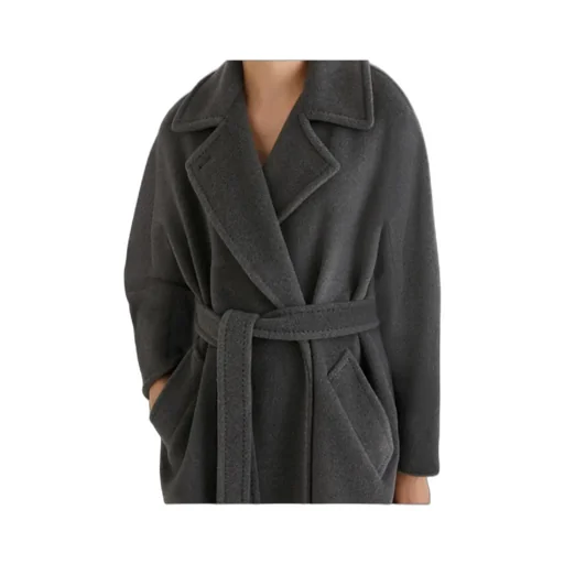 Double-Breasted Beaver Cloth Coat - Melange Grey