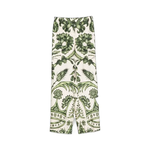 Floral-Print Silk Trousers