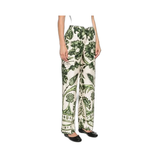 Floral-Print Silk Trousers