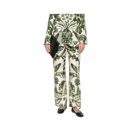 Floral-Print Silk Trousers
