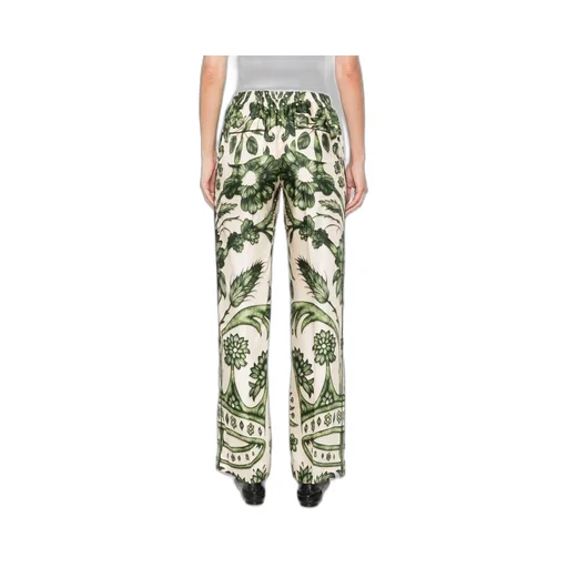 Floral-Print Silk Trousers