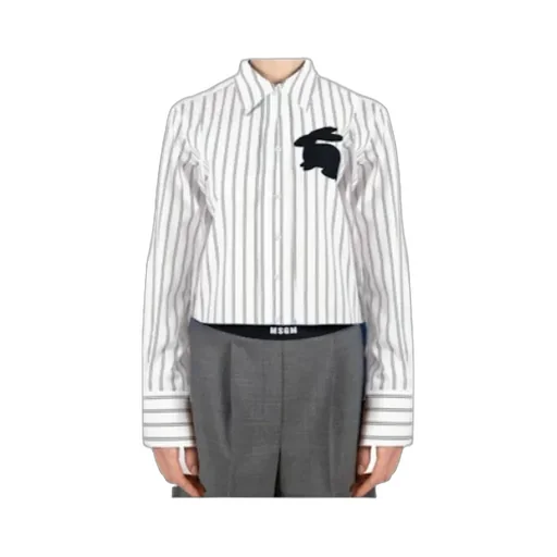 Msgm Striped Rabbit-Appliqué Buttoned Shirt