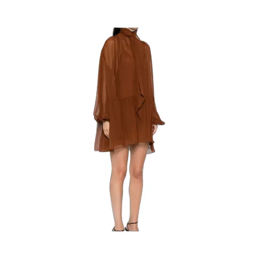 Saint Laurent LavalliÈRe Ruffled Long-Sleeved Dress