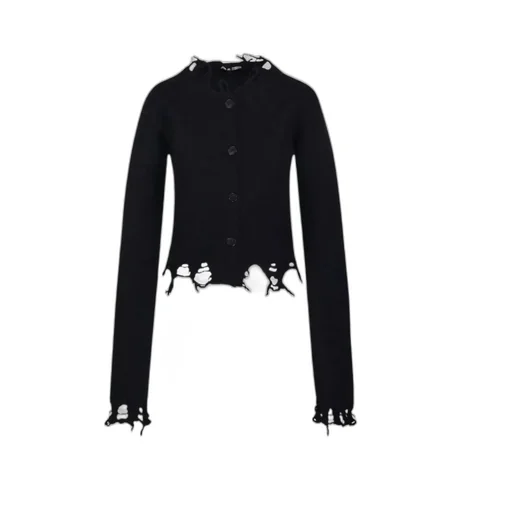 Frayed-Hem Distressed Cardigan