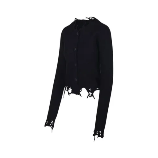 Frayed-Hem Distressed Cardigan