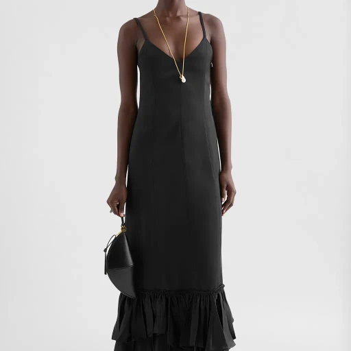 Silk Blend Ruffle Dress