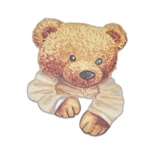 Teddy Bear Motif Cotton T-Shirt With Pocket
