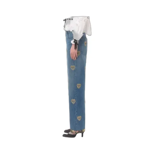 Valentino	Heart Embellished Wide Leg Jeans