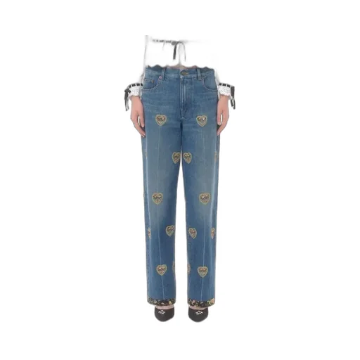 Valentino	Heart Embellished Wide Leg Jeans