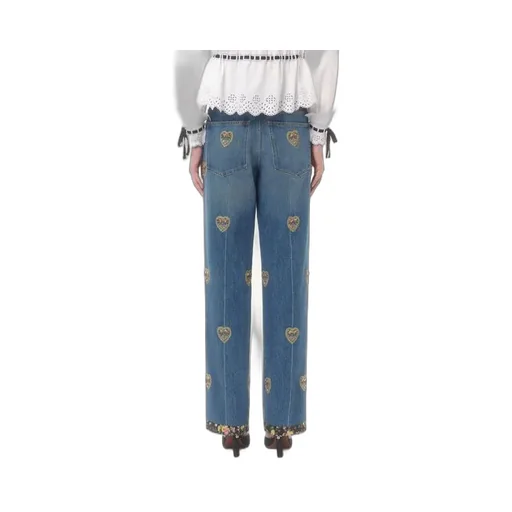 Valentino	Heart Embellished Wide Leg Jeans