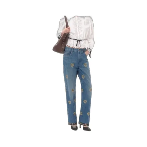 Valentino	Heart Embellished Wide Leg Jeans