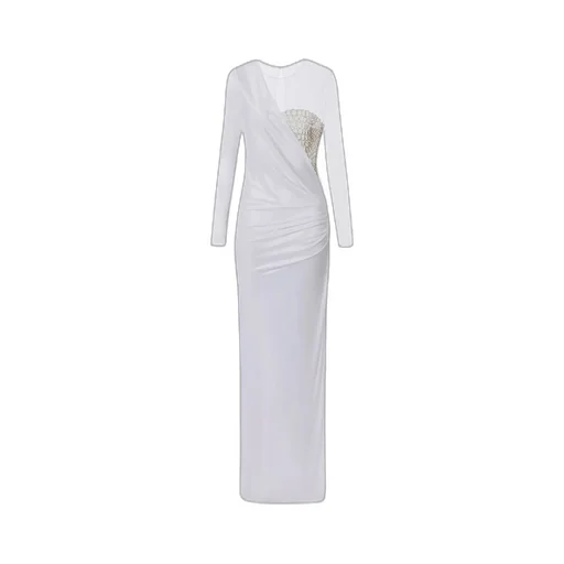 Tulle-Panel Crocodile-Effect Maxi Dress