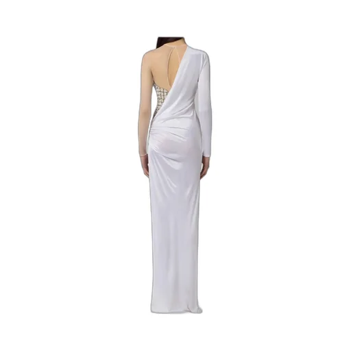 Tulle-Panel Crocodile-Effect Maxi Dress