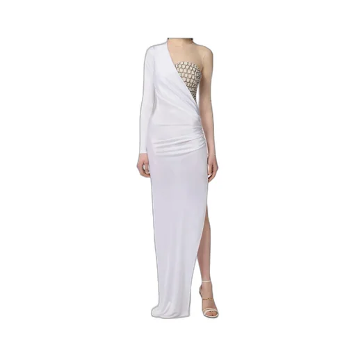 Tulle-Panel Crocodile-Effect Maxi Dress