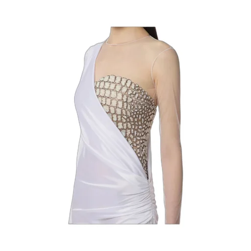 Tulle-Panel Crocodile-Effect Maxi Dress