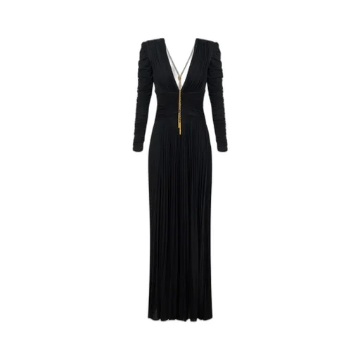 Pleated Chain-Embellished Long Dress