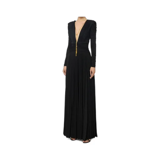 Pleated Chain-Embellished Long Dress