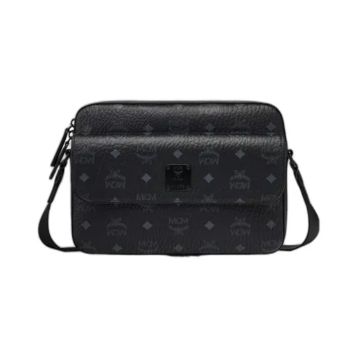 Mcm All-Over Logo Printed Zip-Up Messenger Bag