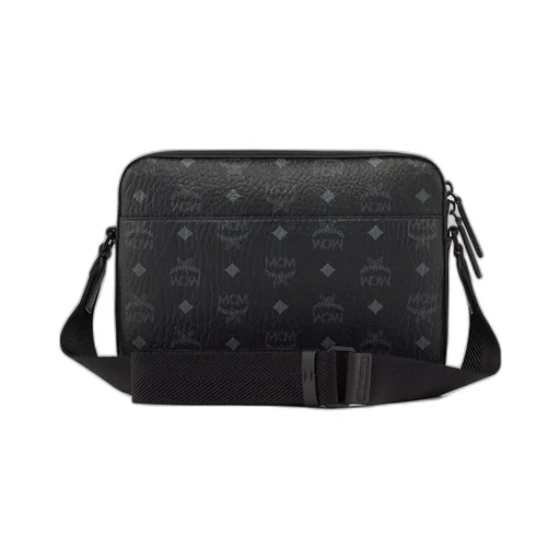 Mcm All-Over Logo Printed Zip-Up Messenger Bag