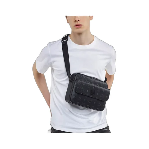 Mcm All-Over Logo Printed Zip-Up Messenger Bag