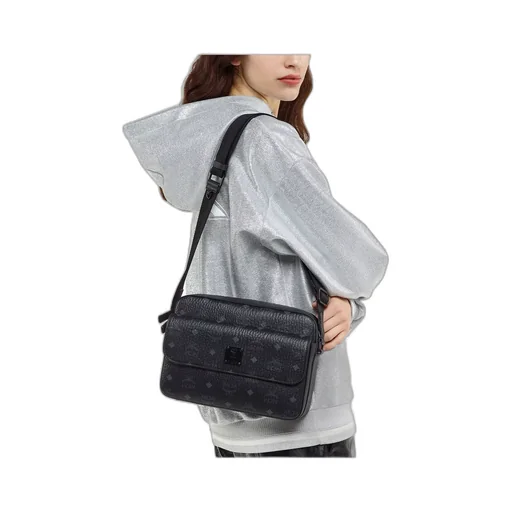 Mcm All-Over Logo Printed Zip-Up Messenger Bag