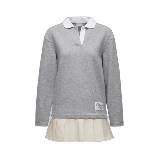 Moncler Pleated Logo Patch Long-Sleeved Polo Dress
