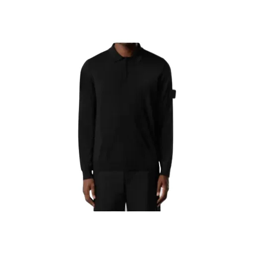 Stone Island Logo Patch Long Sleeved Polo Shirt