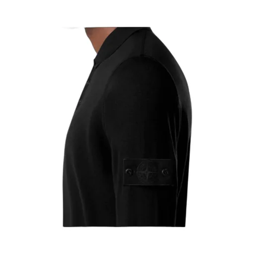 Stone Island Logo Patch Long Sleeved Polo Shirt