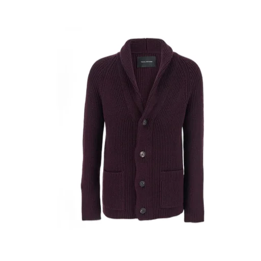 Bordeaux Knit Cardigan With V Neck In Wool Man
