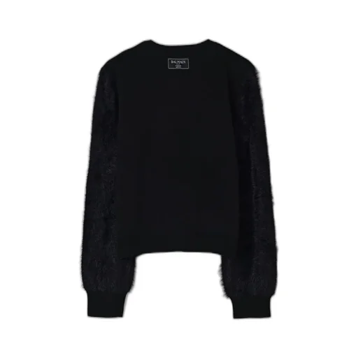 Balmain Kids Fluffy-Sleeve Buttoned Crewneck Cardigan