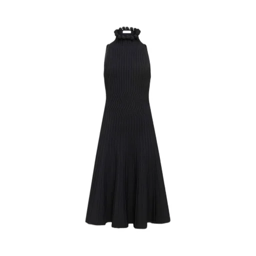 AlaÏA Ribbed Knit Curled High-Neck Dress