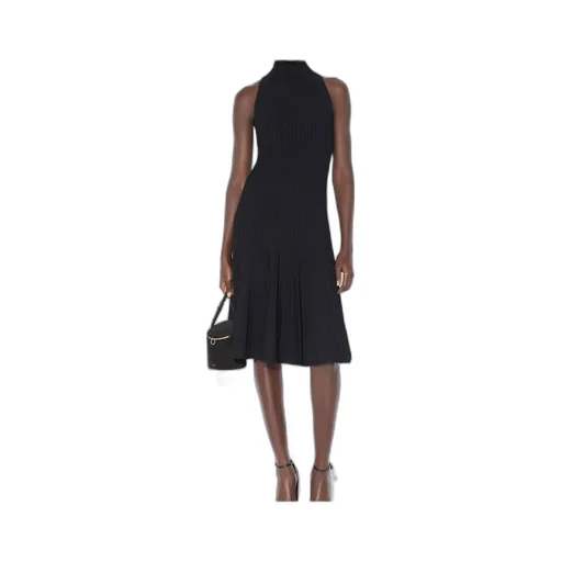 AlaÏA Ribbed Knit Curled High-Neck Dress