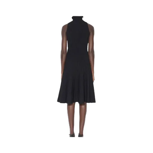 AlaÏA Ribbed Knit Curled High-Neck Dress