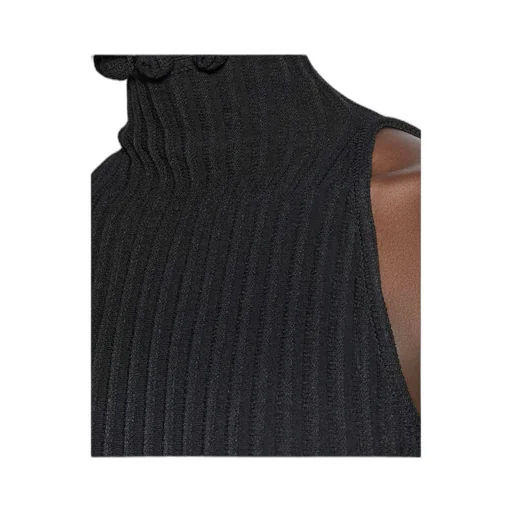 AlaÏA Ribbed Knit Curled High-Neck Dress