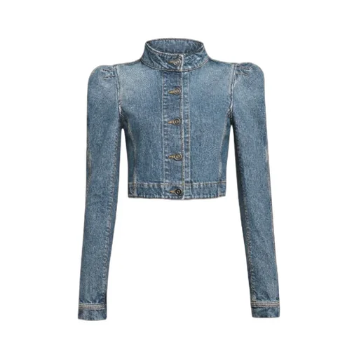 High-Neck Cropped Denim Jacket