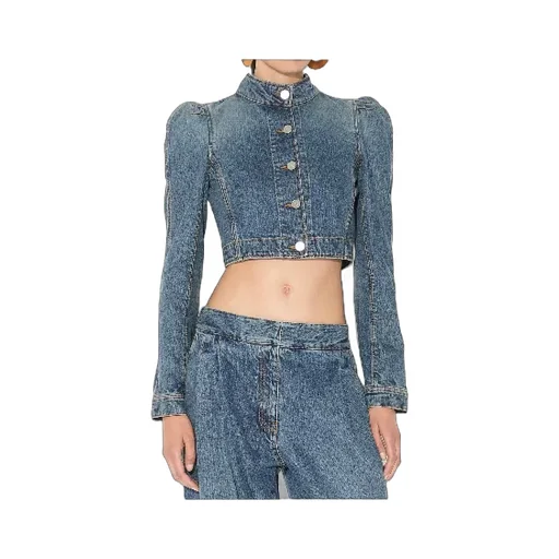 High-Neck Cropped Denim Jacket