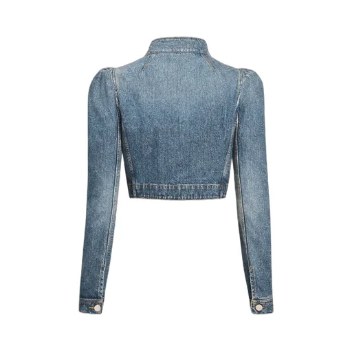 High-Neck Cropped Denim Jacket