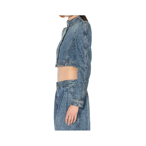 High-Neck Cropped Denim Jacket