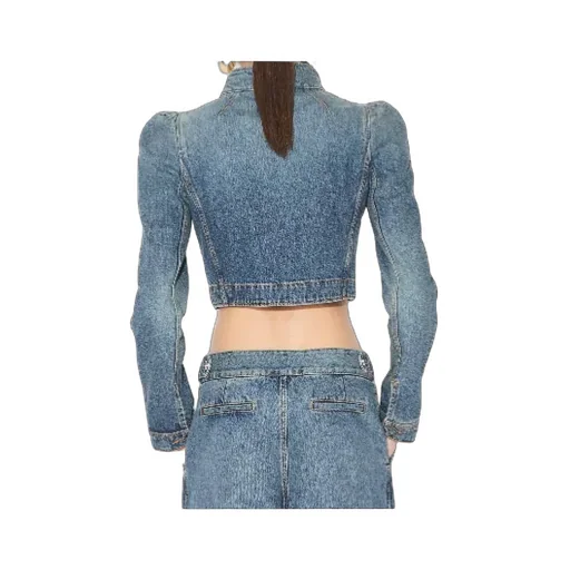 High-Neck Cropped Denim Jacket