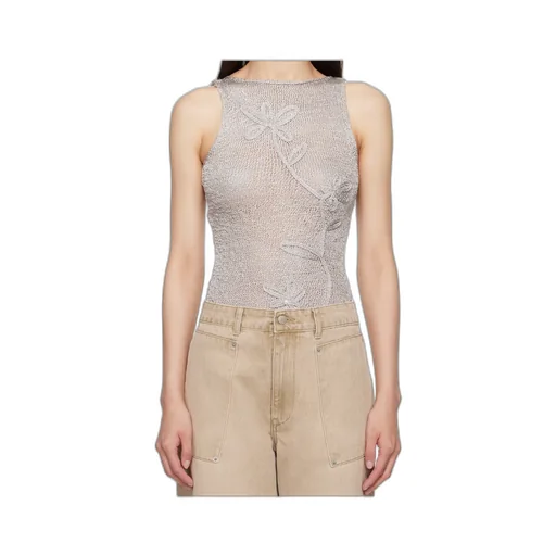 Floral-Embroidered Knitted Top