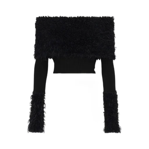 Ribbed Knit And Fuzzy Sweater Black