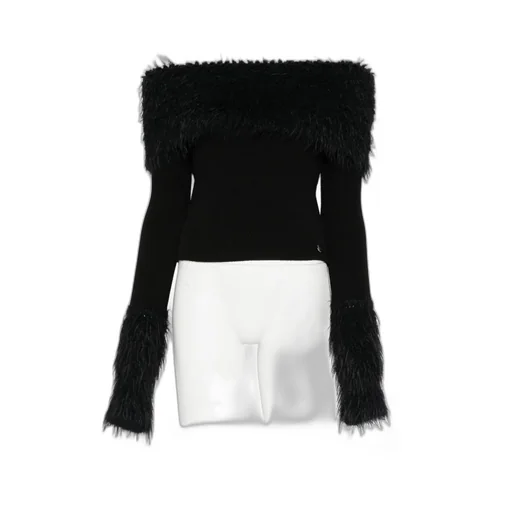 Ribbed Knit And Fuzzy Sweater Black